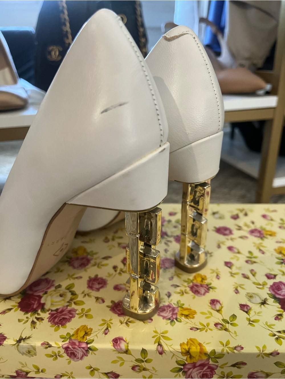 Katy Perry Collections white Pointed Toe Pumps with Crystal Block Heel - Picture 5 of 6